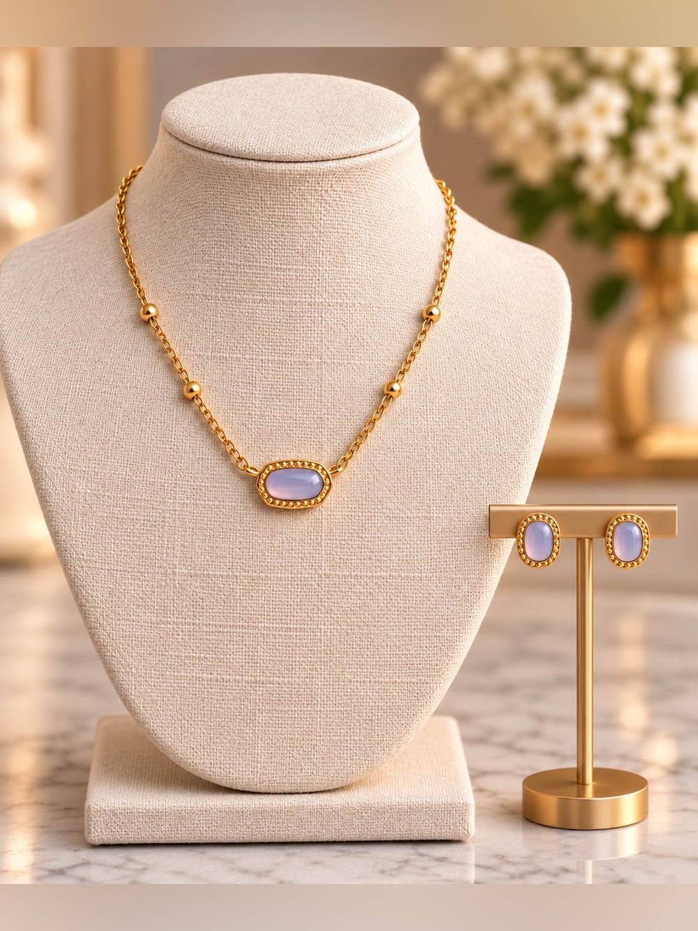 Kendra Scott Gold-Plated Lavender Stone Necklace & Earring Set